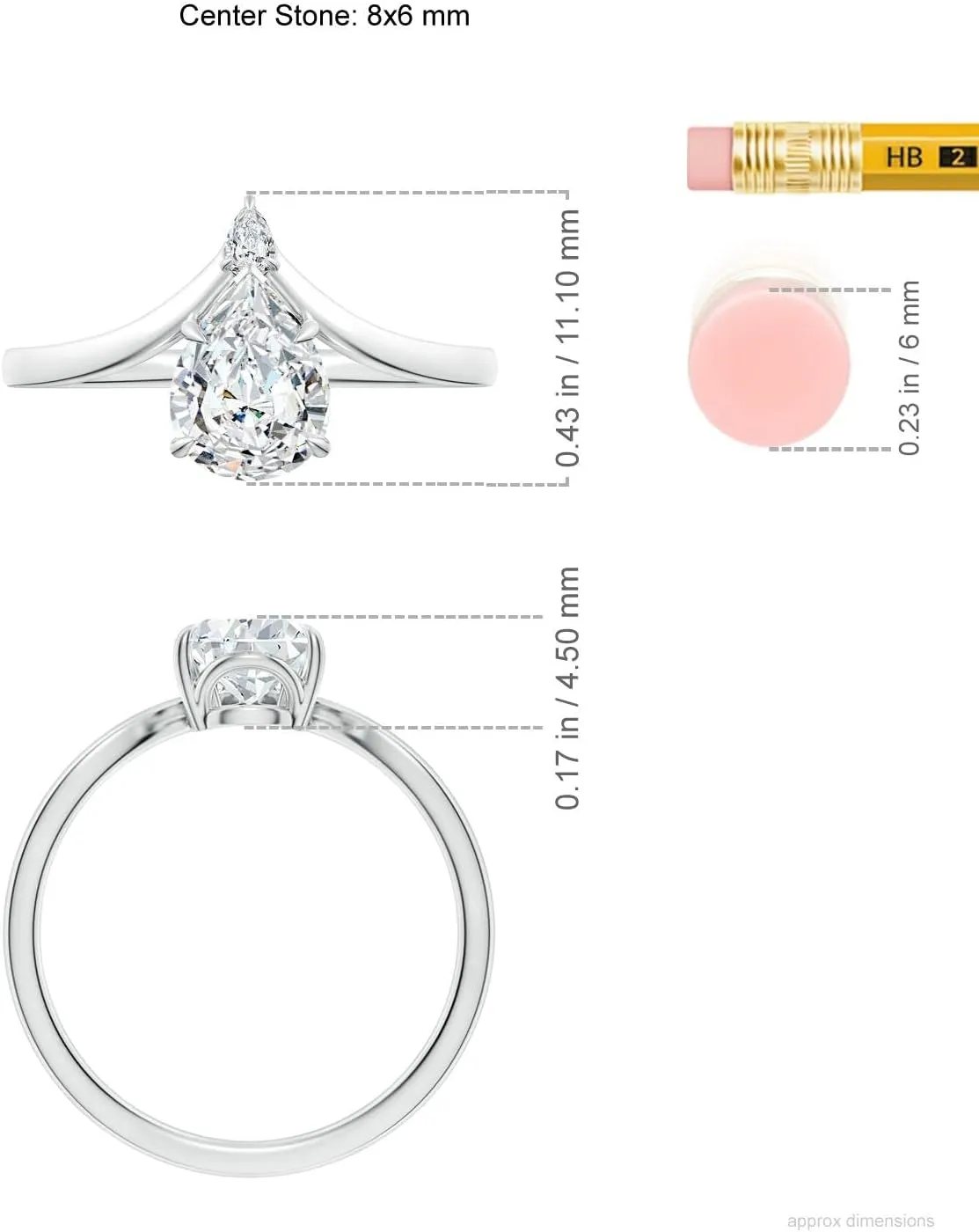 Angara Lab Grown Prong-Set Pear Diamond Chevron Engagement Ring in Silver / 14K Solid Gold/Platinum | April Birthstone, Birthday, Anniversary, Wedding Jewelry Gift for Women