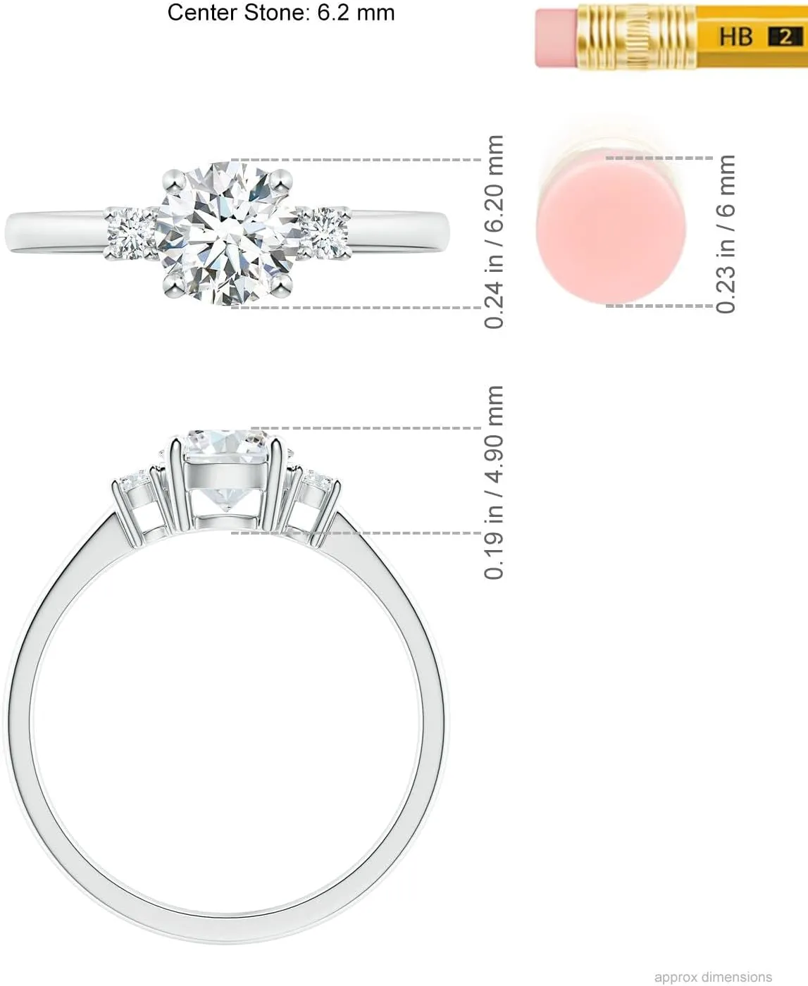 Angara Lab Grown Prong-Set Round 3 Stone Diamond Ring in Silver / 14K Solid Gold/Platinum | April Birthstone, Birthday, Engagement, Anniversary, Wedding Jewelry Gift for Women