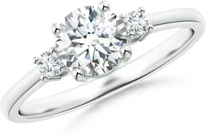 Angara Lab Grown Prong-Set Round 3 Stone Diamond Ring in Silver / 14K Solid Gold/Platinum | April Birthstone, Birthday, Engagement, Anniversary, Wedding Jewelry Gift for Women