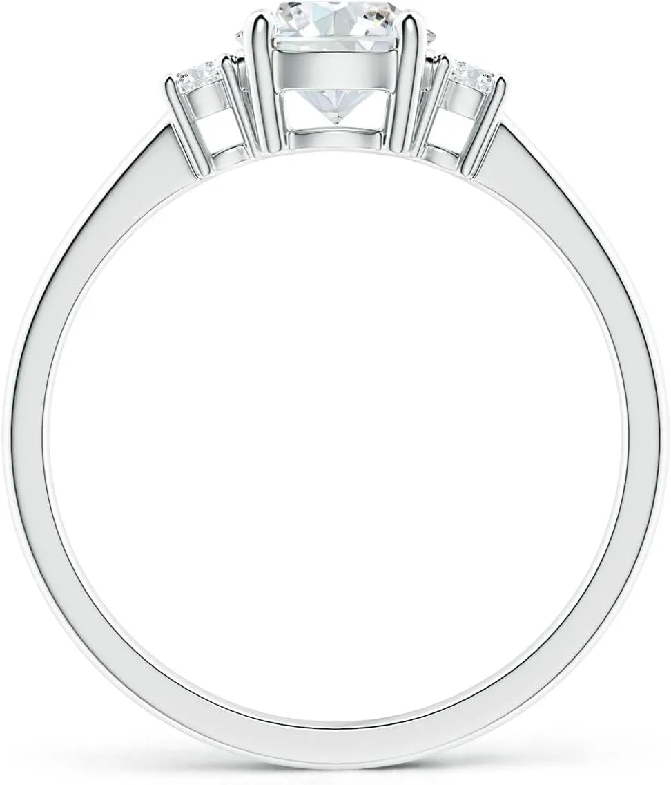Angara Lab Grown Prong-Set Round 3 Stone Diamond Ring in Silver / 14K Solid Gold/Platinum | April Birthstone, Birthday, Engagement, Anniversary, Wedding Jewelry Gift for Women