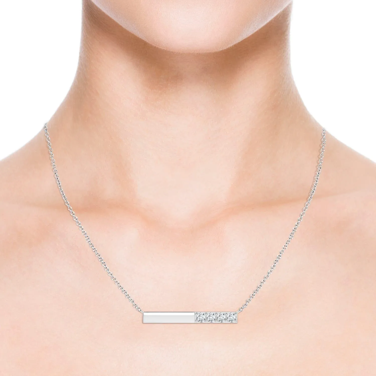 Angara Lab Grown Prong-Set Round Diamond Bar Necklace in 14K Solid Gold/Platinum | April Birthstone, Birthday, Engagement, Anniversary, Wedding Jewelry Gift for Women
