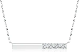 Angara Lab Grown Prong-Set Round Diamond Bar Necklace in 14K Solid Gold/Platinum | April Birthstone, Birthday, Engagement, Anniversary, Wedding Jewelry Gift for Women