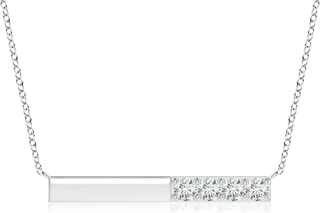 Angara Lab Grown Prong-Set Round Diamond Bar Necklace in 14K Solid Gold/Platinum | April Birthstone, Birthday, Engagement, Anniversary, Wedding Jewelry Gift for Women