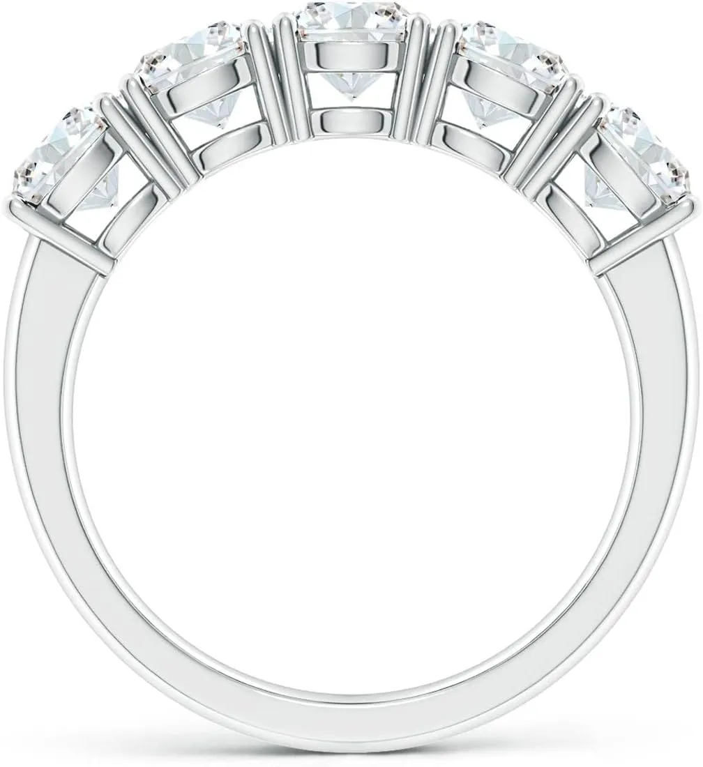 Angara Lab Grown Prong-Set Round Diamond Five Stone Wedding Ring in Silver / 14K Solid Gold/Platinum | April Birthstone, Birthday, Engagement, Anniversary, Wedding Jewelry Gift for Women