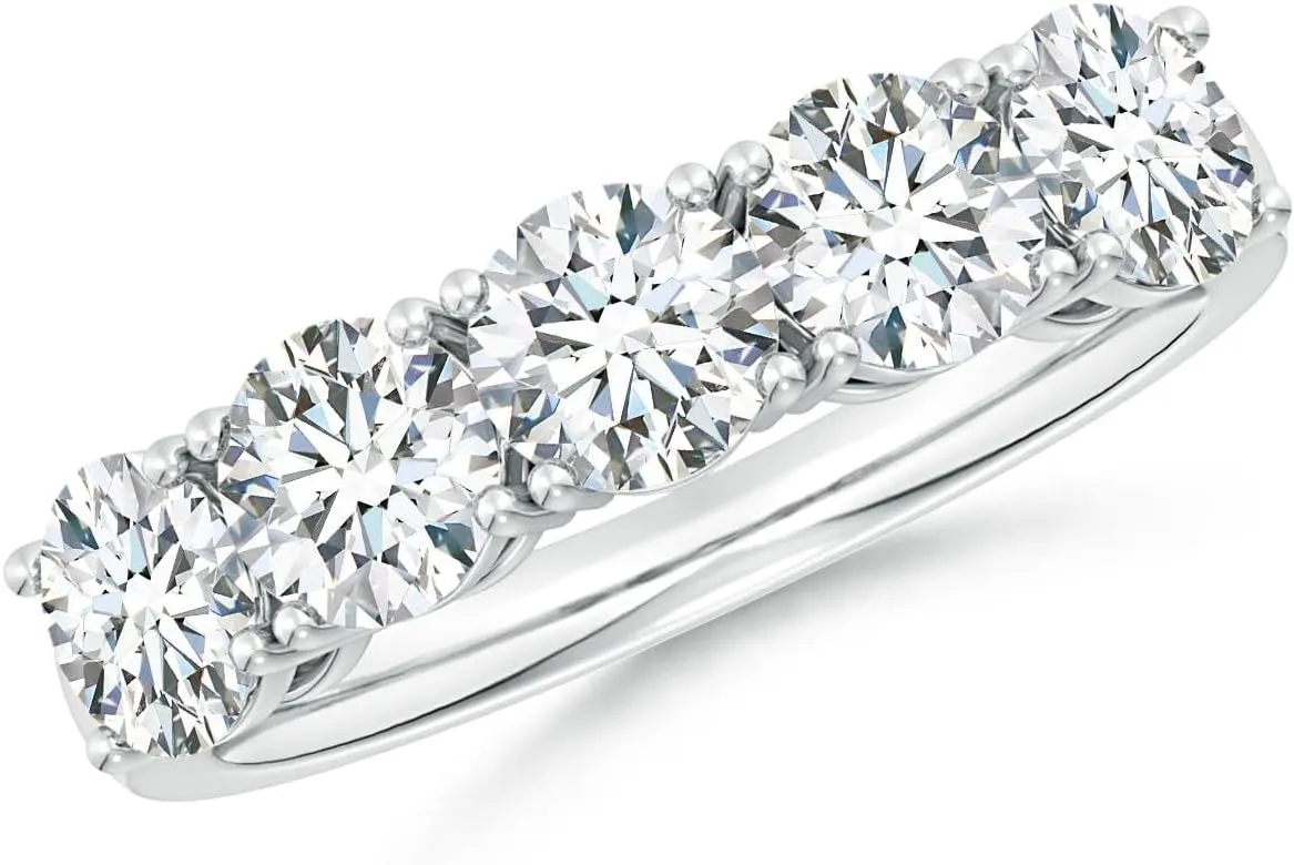 Angara Lab Grown Prong-Set Round Diamond Five Stone Wedding Ring in Silver / 14K Solid Gold/Platinum | April Birthstone, Birthday, Engagement, Anniversary, Wedding Jewelry Gift for Women