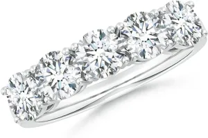 Angara Lab Grown Prong-Set Round Diamond Five Stone Wedding Ring in Silver / 14K Solid Gold/Platinum | April Birthstone, Birthday, Engagement, Anniversary, Wedding Jewelry Gift for Women