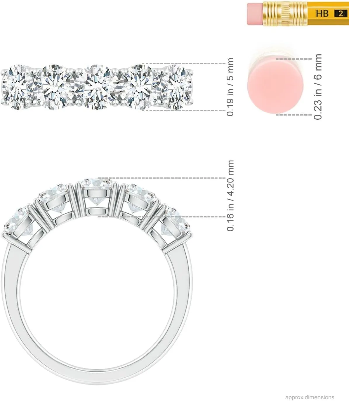Angara Lab Grown Prong-Set Round Diamond Five Stone Wedding Ring in Silver / 14K Solid Gold/Platinum | April Birthstone, Birthday, Engagement, Anniversary, Wedding Jewelry Gift for Women