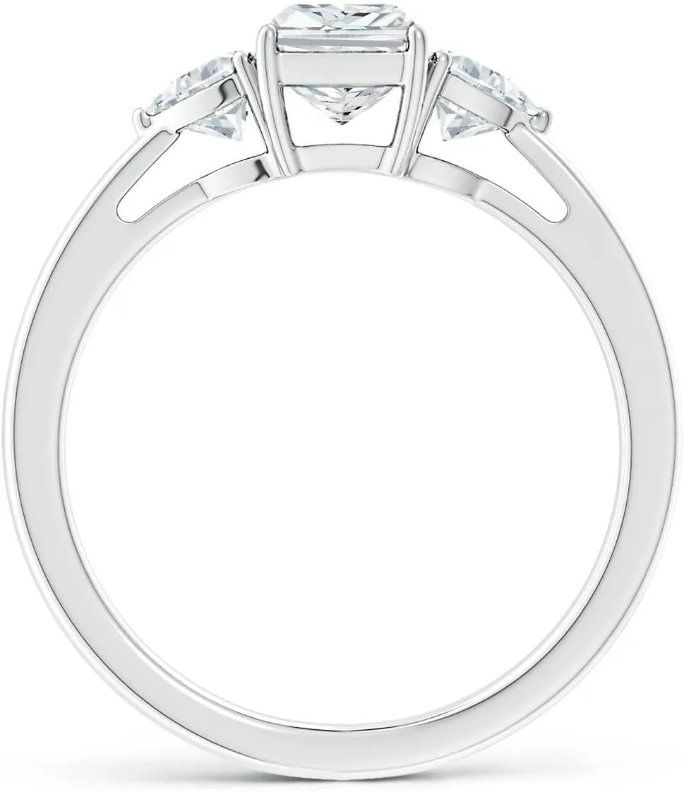 Angara Lab Grown Radiant-Cut and Trillion Diamond Reverse Tapered Shank Engagement Ring in Silver / 14K Solid Gold/Platinum | April Birthstone, Birthday, Anniversary Jewelry Gift for Women