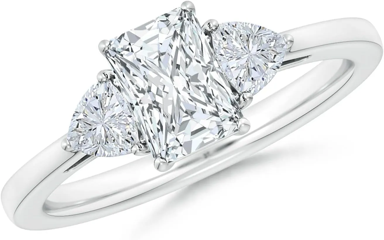 Angara Lab Grown Radiant-Cut and Trillion Diamond Reverse Tapered Shank Engagement Ring in Silver / 14K Solid Gold/Platinum | April Birthstone, Birthday, Anniversary Jewelry Gift for Women