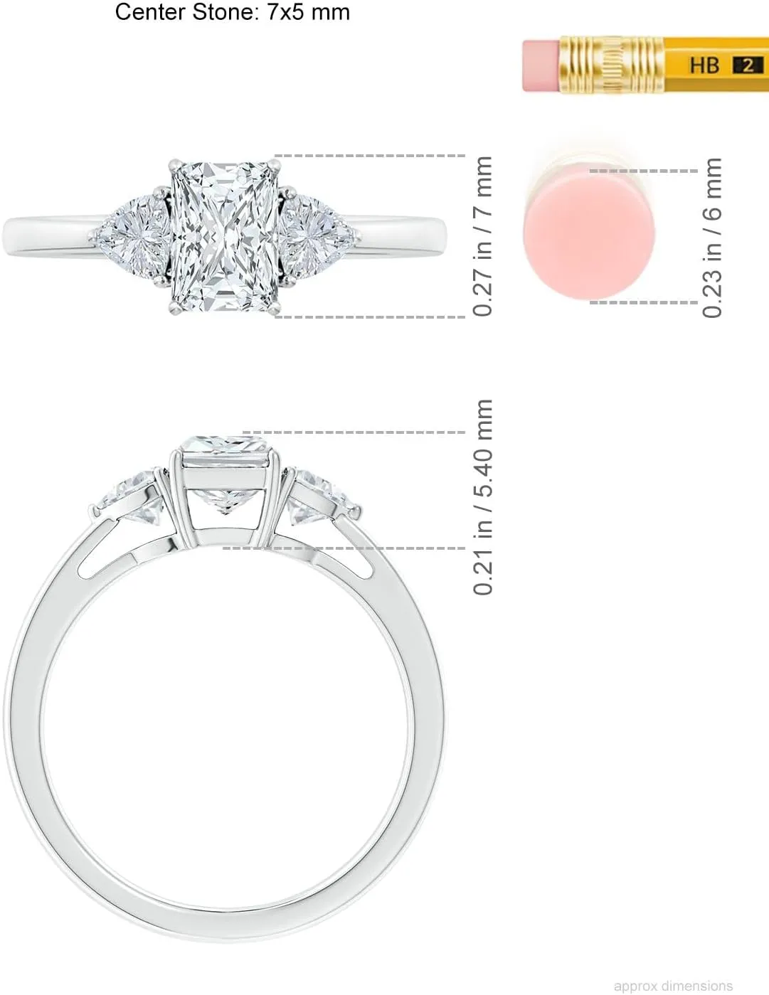 Angara Lab Grown Radiant-Cut and Trillion Diamond Reverse Tapered Shank Engagement Ring in Silver / 14K Solid Gold/Platinum | April Birthstone, Birthday, Anniversary Jewelry Gift for Women