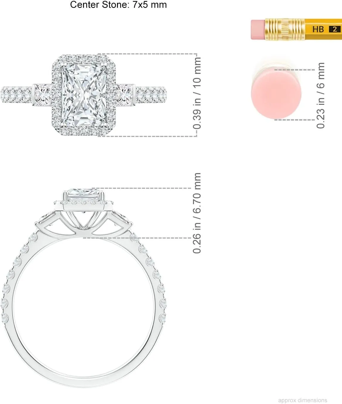 Angara Lab Grown Radiant-Cut Diamond Side Stone Halo Engagement Ring in Silver / 14K Solid Gold/Platinum | April Birthstone, Birthday, Anniversary, Wedding Jewelry Gift for Women