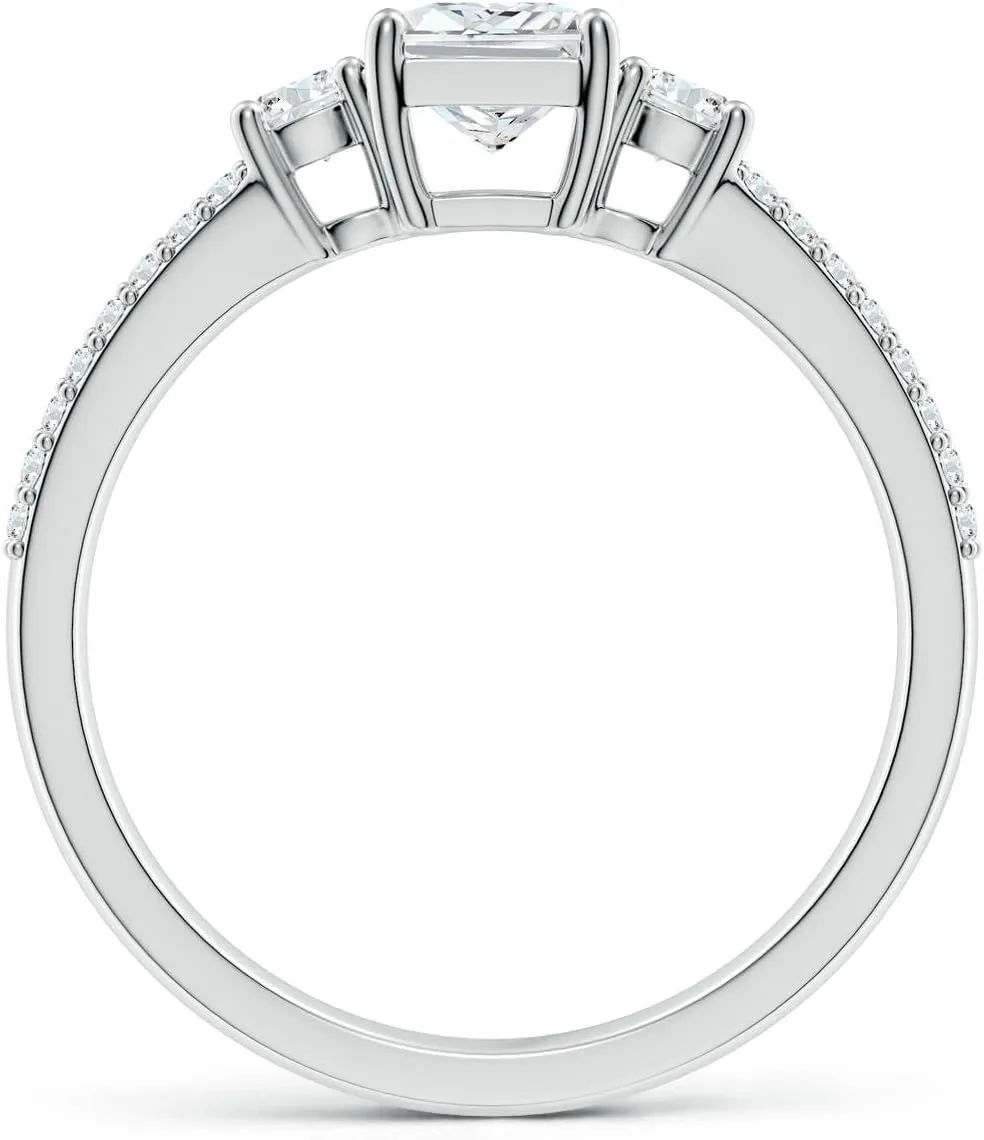 Angara Lab Grown Radiant-Cut Diamond Side Stone Knife-Edge Shank Engagement Ring in Silver / 14K Solid Gold/Platinum | April Birthstone, Birthday, Anniversary, Wedding Jewelry Gift for Women