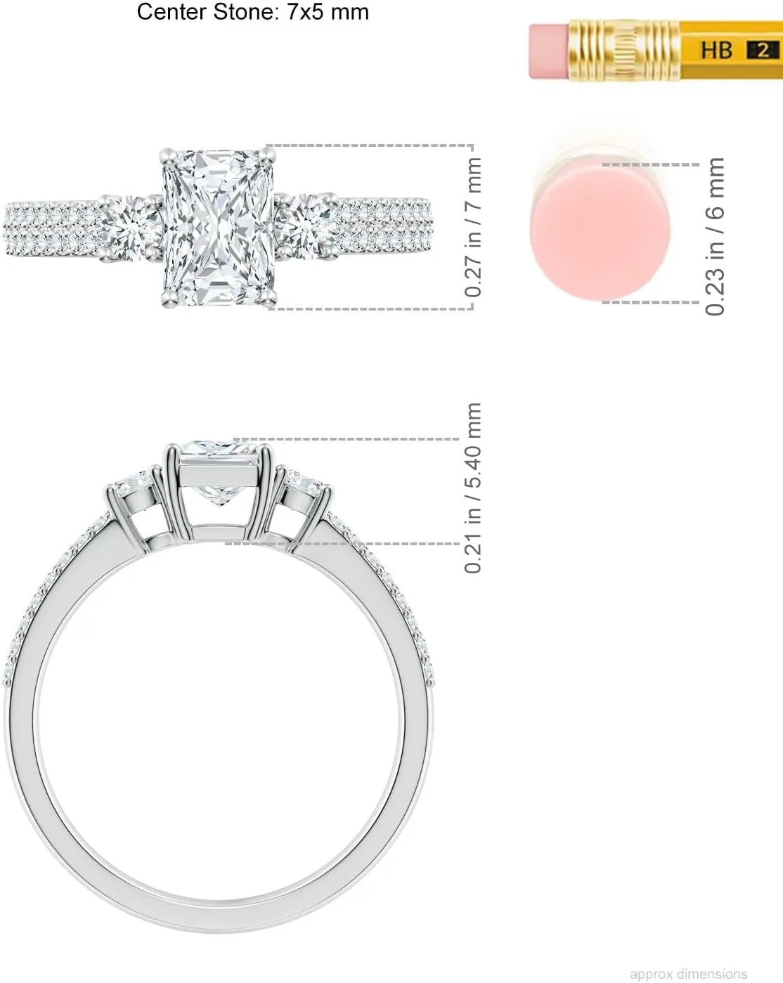 Angara Lab Grown Radiant-Cut Diamond Side Stone Knife-Edge Shank Engagement Ring in Silver / 14K Solid Gold/Platinum | April Birthstone, Birthday, Anniversary, Wedding Jewelry Gift for Women