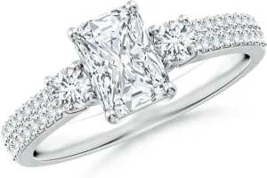 Angara Lab Grown Radiant-Cut Diamond Side Stone Knife-Edge Shank Engagement Ring in Silver / 14K Solid Gold/Platinum | April Birthstone, Birthday, Anniversary, Wedding Jewelry Gift for Women