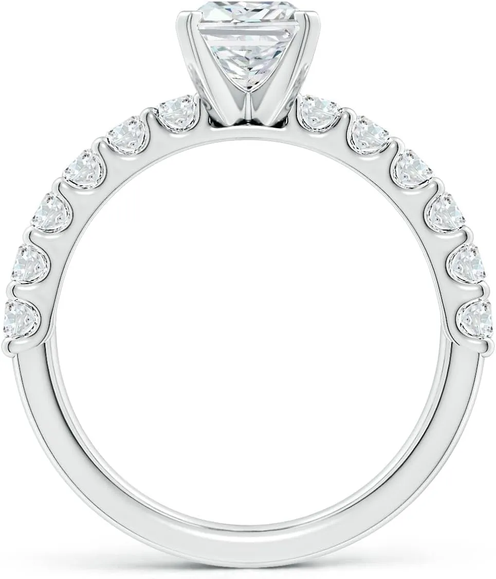 Angara Lab Grown Radiant-Cut Diamond Solitaire Engagement Ring with Diamond Accents in 14K Solid Gold/Platinum | April Birthstone, Birthday, Anniversary, Wedding Jewelry Gift for Women
