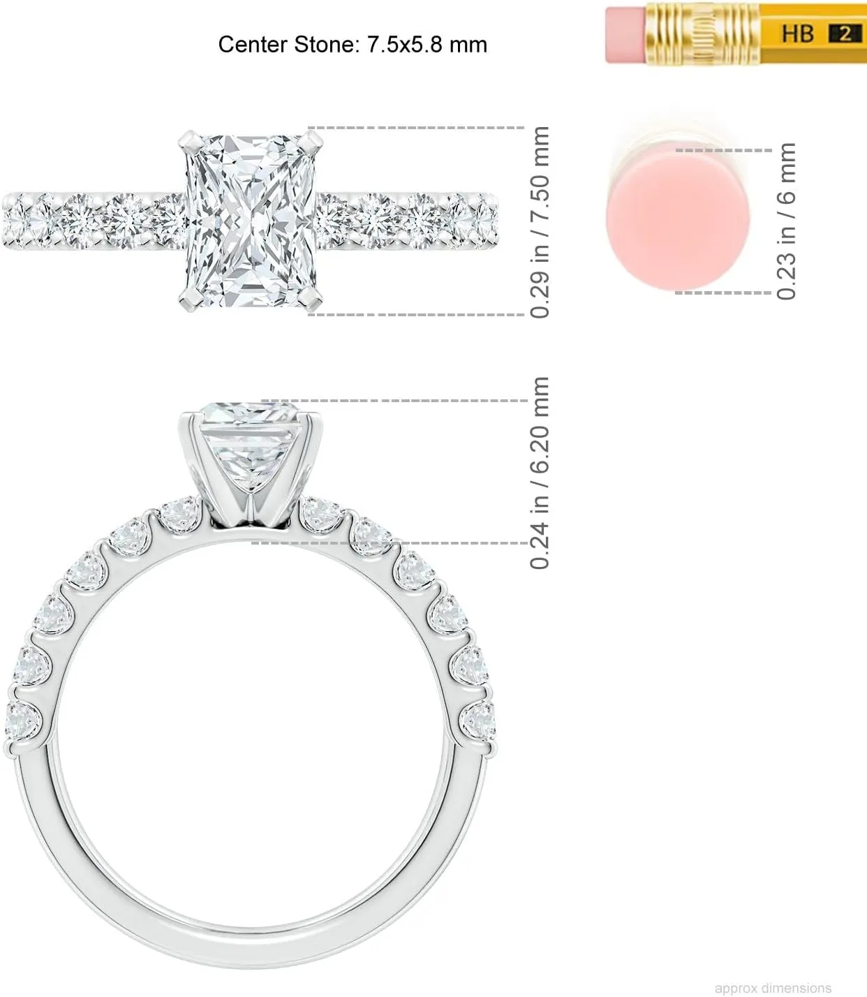 Angara Lab Grown Radiant-Cut Diamond Solitaire Engagement Ring with Diamond Accents in 14K Solid Gold/Platinum | April Birthstone, Birthday, Anniversary, Wedding Jewelry Gift for Women