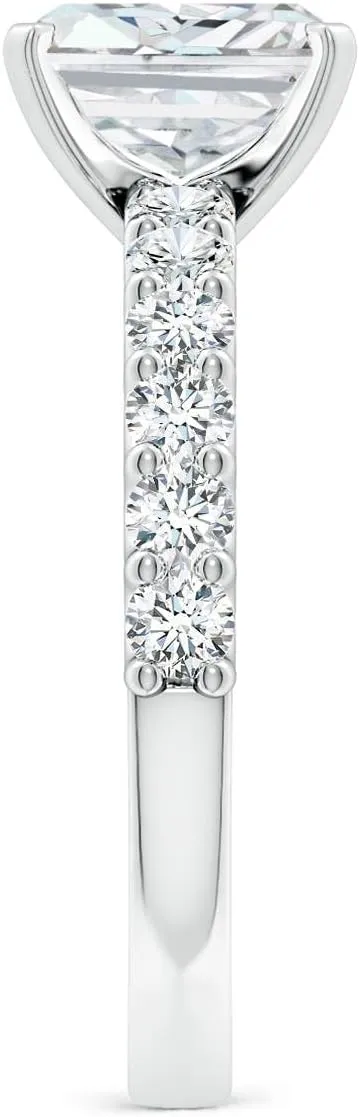 Angara Lab Grown Radiant-Cut Diamond Solitaire Engagement Ring with Diamond Accents in 14K Solid Gold/Platinum | April Birthstone, Birthday, Anniversary, Wedding Jewelry Gift for Women