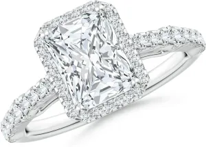 Angara Lab Grown Radiant-Cut Diamond Station Halo Engagement Ring in Silver / 14K Solid Gold/Platinum | April Birthstone, Birthday, Anniversary, Wedding Jewelry Gift for Women