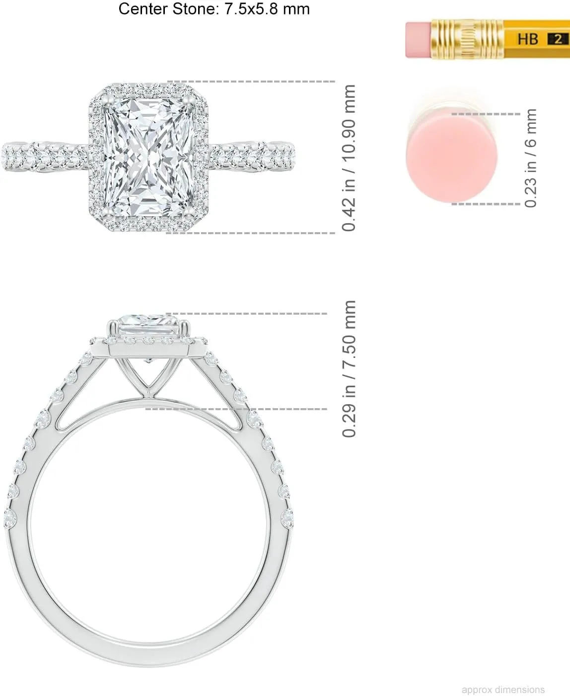 Angara Lab Grown Radiant-Cut Diamond Station Halo Engagement Ring in Silver / 14K Solid Gold/Platinum | April Birthstone, Birthday, Anniversary, Wedding Jewelry Gift for Women