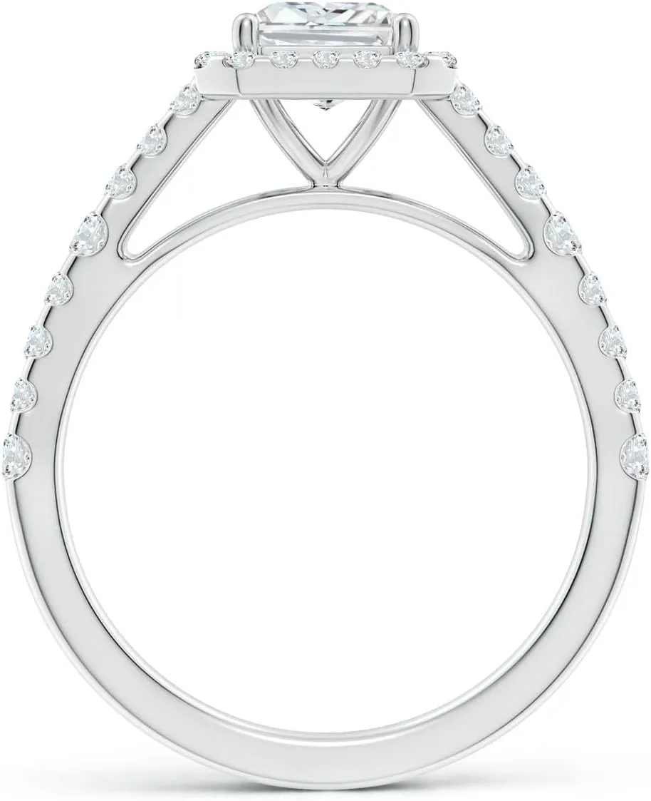 Angara Lab Grown Radiant-Cut Diamond Station Halo Engagement Ring in Silver / 14K Solid Gold/Platinum | April Birthstone, Birthday, Anniversary, Wedding Jewelry Gift for Women