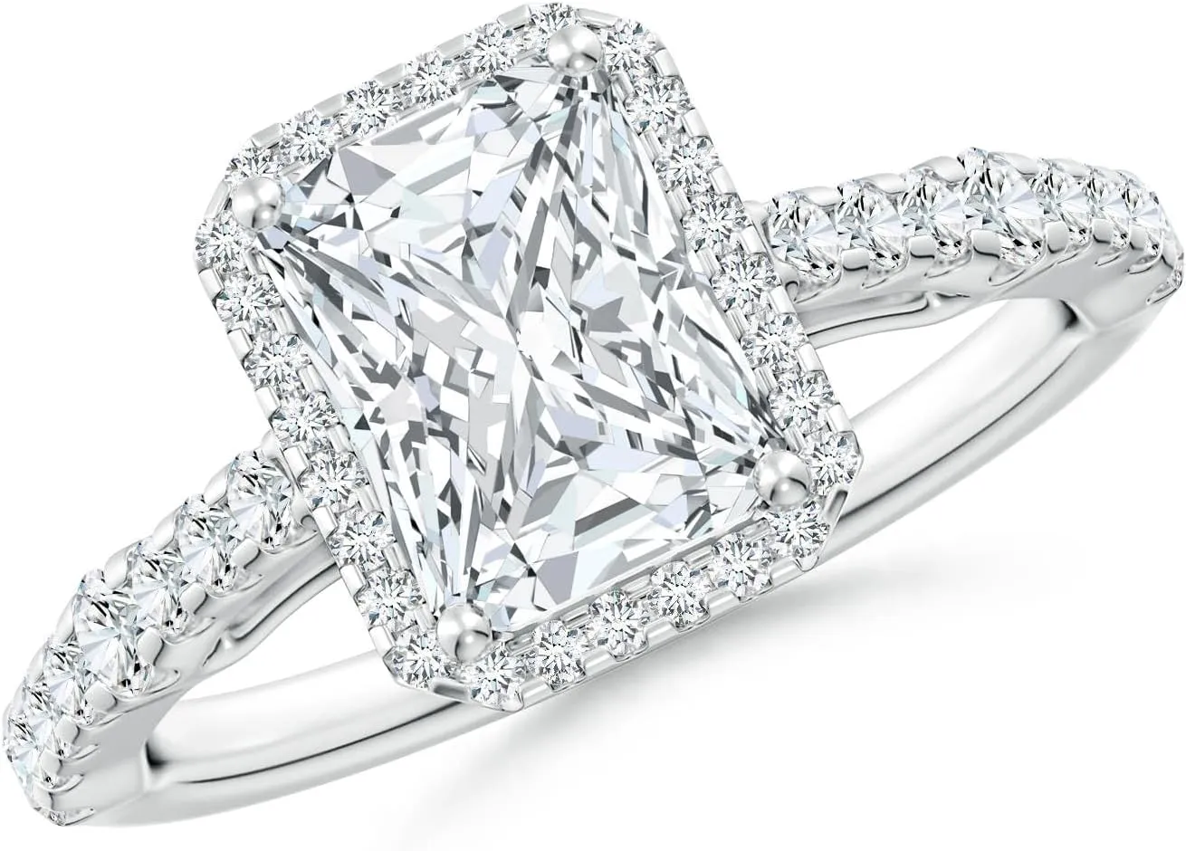 Angara Lab Grown Radiant-Cut Diamond Station Halo Engagement Ring in Silver / 14K Solid Gold/Platinum | April Birthstone, Birthday, Anniversary, Wedding Jewelry Gift for Women