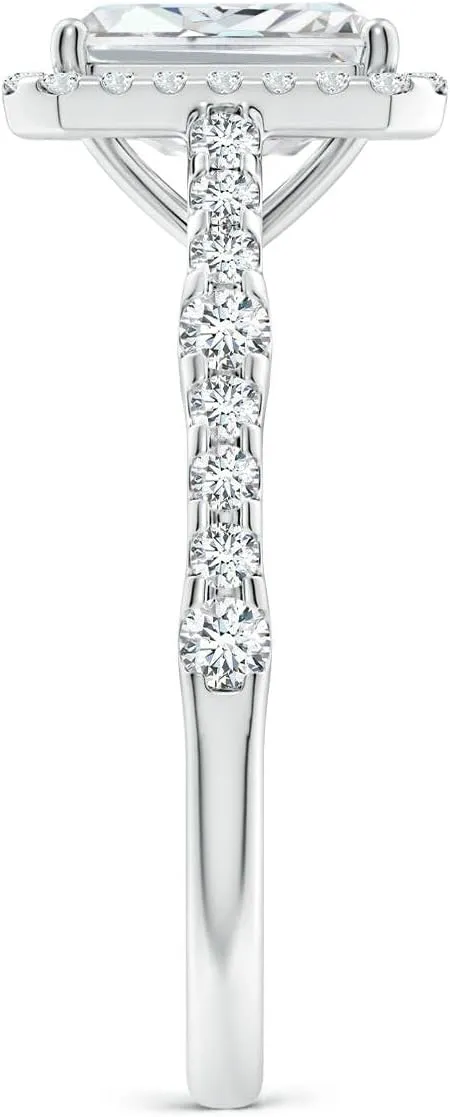Angara Lab Grown Radiant-Cut Diamond Station Halo Engagement Ring in Silver / 14K Solid Gold/Platinum | April Birthstone, Birthday, Anniversary, Wedding Jewelry Gift for Women
