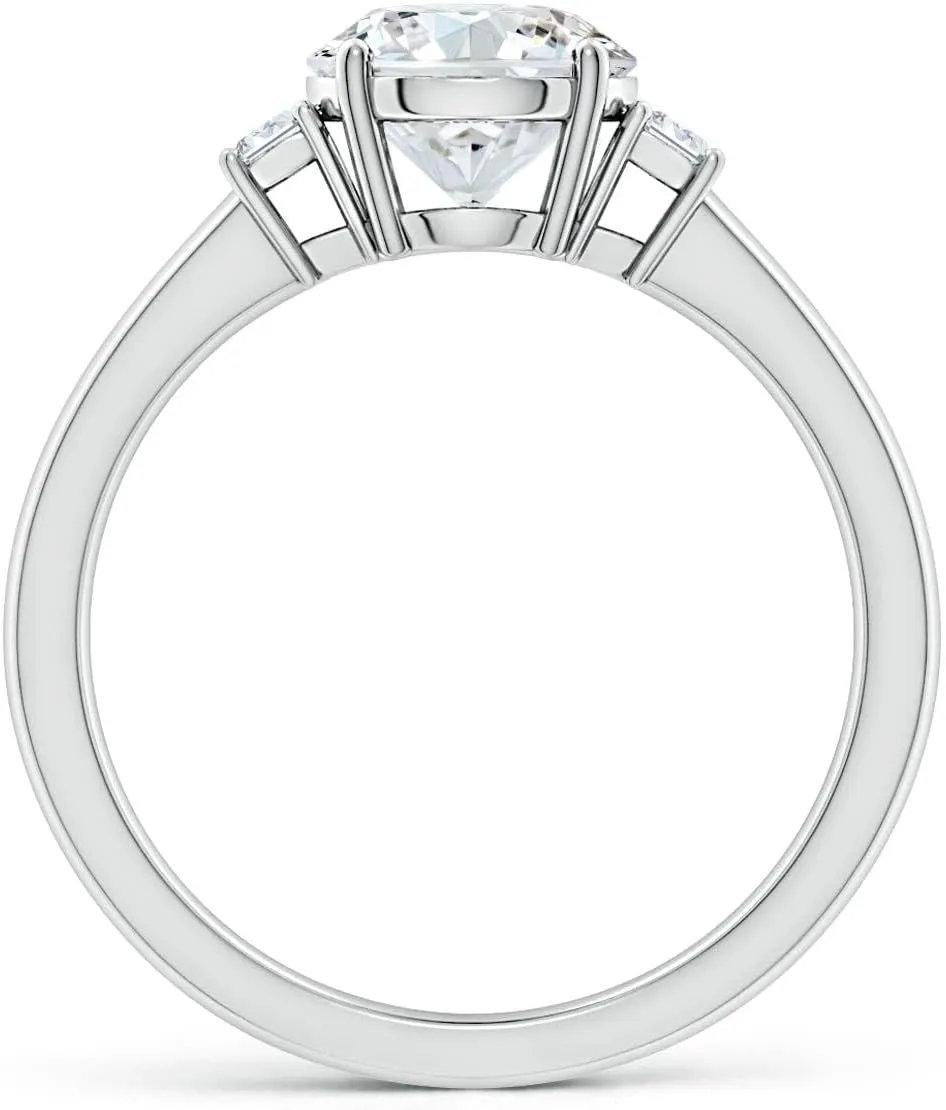 Angara Lab Grown Round and Emerald-Cut Diamond Three Stone Engagement Ring in Silver / 14K Solid Gold/Platinum | April Birthstone, Birthday, Anniversary, Wedding Jewelry Gift for Women
