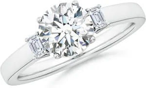Angara Lab Grown Round and Emerald-Cut Diamond Three Stone Engagement Ring in Silver / 14K Solid Gold/Platinum | April Birthstone, Birthday, Anniversary, Wedding Jewelry Gift for Women