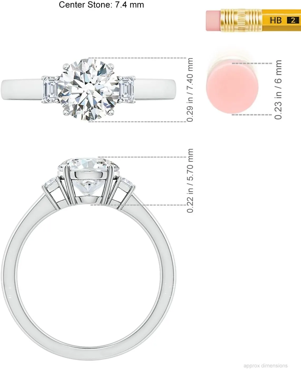 Angara Lab Grown Round and Emerald-Cut Diamond Three Stone Engagement Ring in Silver / 14K Solid Gold/Platinum | April Birthstone, Birthday, Anniversary, Wedding Jewelry Gift for Women
