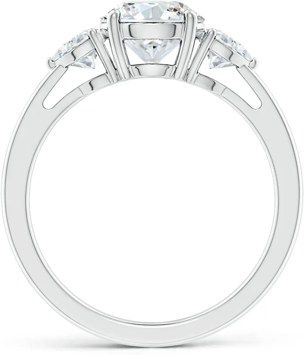 Angara Lab Grown Round and Trillion Diamond Three Stone Reverse Tapered Shank Engagement Ring in Silver / 14K Solid Gold/Platinum | April Birthstone, Birthday, Anniversary Jewelry Gift for Women