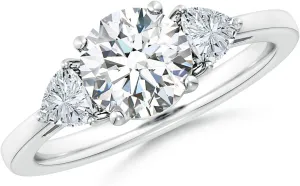 Angara Lab Grown Round and Trillion Diamond Three Stone Reverse Tapered Shank Engagement Ring in Silver / 14K Solid Gold/Platinum | April Birthstone, Birthday, Anniversary Jewelry Gift for Women