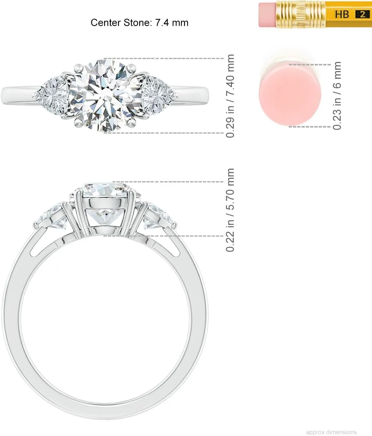 Angara Lab Grown Round and Trillion Diamond Three Stone Reverse Tapered Shank Engagement Ring in Silver / 14K Solid Gold/Platinum | April Birthstone, Birthday, Anniversary Jewelry Gift for Women