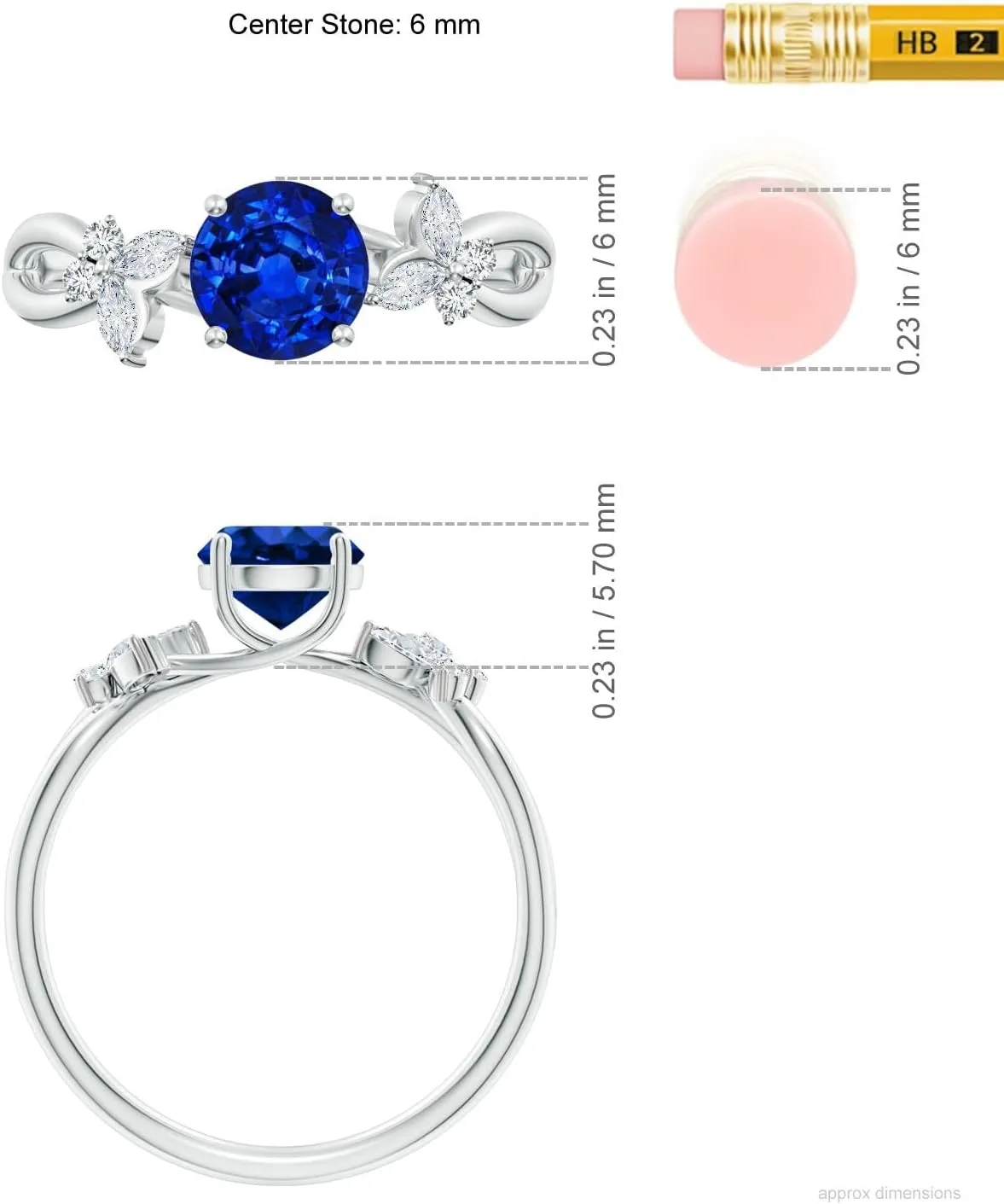 Angara Lab Grown Round Blue Sapphire Butterfly Engagement Ring in 14K Solid Gold/Platinum | September Birthstone, Birthday, Anniversary, Wedding Jewelry Gift for Women