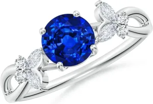 Angara Lab Grown Round Blue Sapphire Butterfly Engagement Ring in 14K Solid Gold/Platinum | September Birthstone, Birthday, Anniversary, Wedding Jewelry Gift for Women