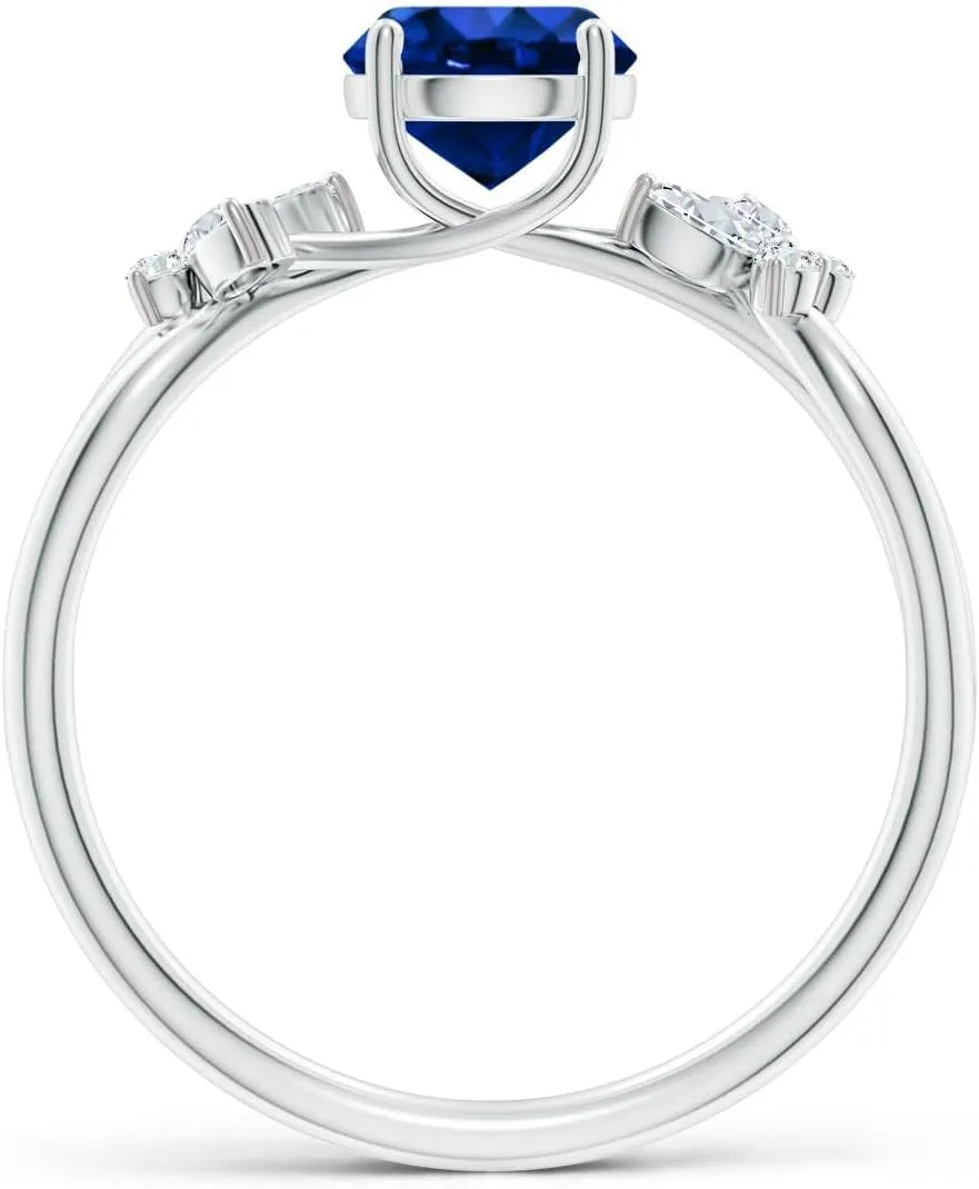Angara Lab Grown Round Blue Sapphire Butterfly Engagement Ring in 14K Solid Gold/Platinum | September Birthstone, Birthday, Anniversary, Wedding Jewelry Gift for Women