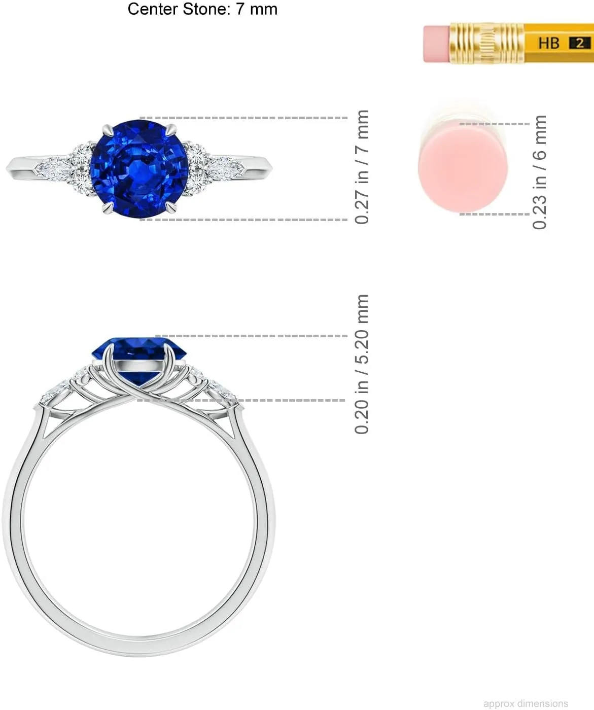 Angara Lab Grown Round Blue Sapphire Side Stone Engagement Ring with Diamonds in 14K Solid Gold/Platinum | September Birthstone, Birthday, Anniversary, Wedding Jewelry Gift for Women
