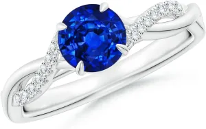 Angara Lab Grown Round Blue Sapphire Twisted Shank Engagement Ring in 14K Solid Gold/Platinum | September Birthstone, Birthday, Anniversary, Wedding Jewelry Gift for Women