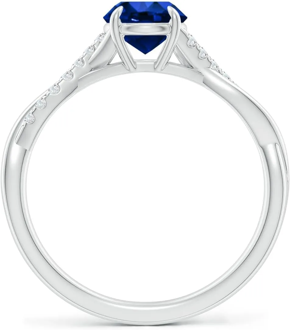 Angara Lab Grown Round Blue Sapphire Twisted Shank Engagement Ring in 14K Solid Gold/Platinum | September Birthstone, Birthday, Anniversary, Wedding Jewelry Gift for Women