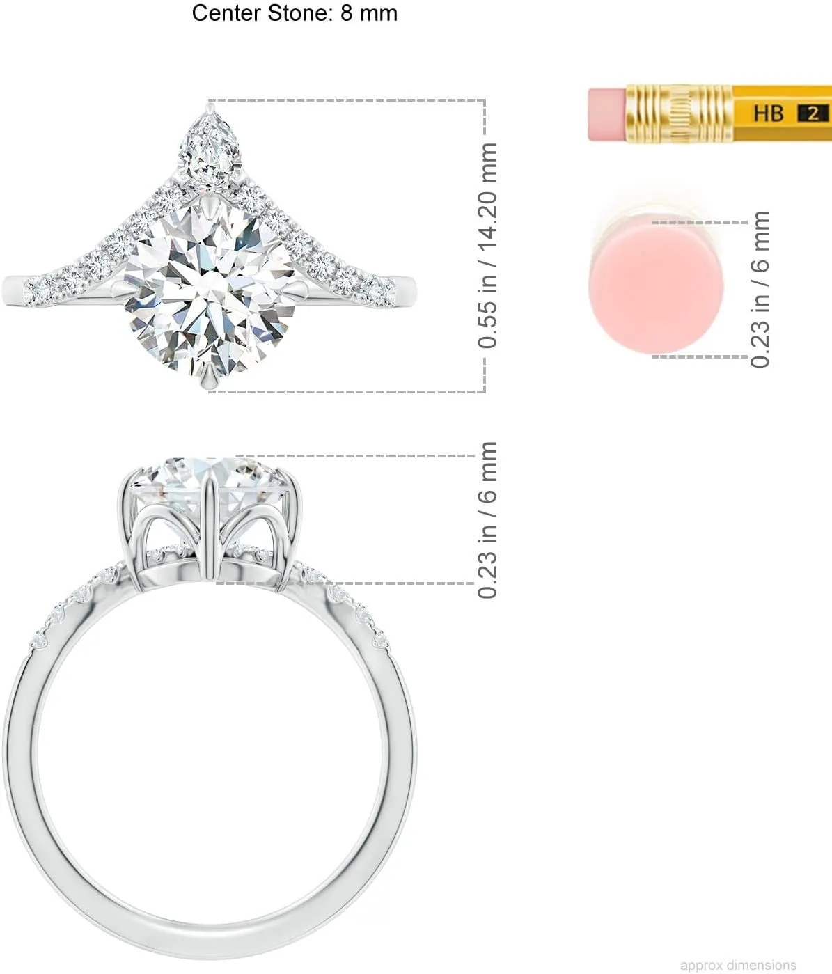 Angara Lab Grown Round Diamond Chevron Engagement Ring in Silver / 14K Solid Gold/Platinum | April Birthstone, Birthday, Anniversary, Wedding Jewelry Gift for Women