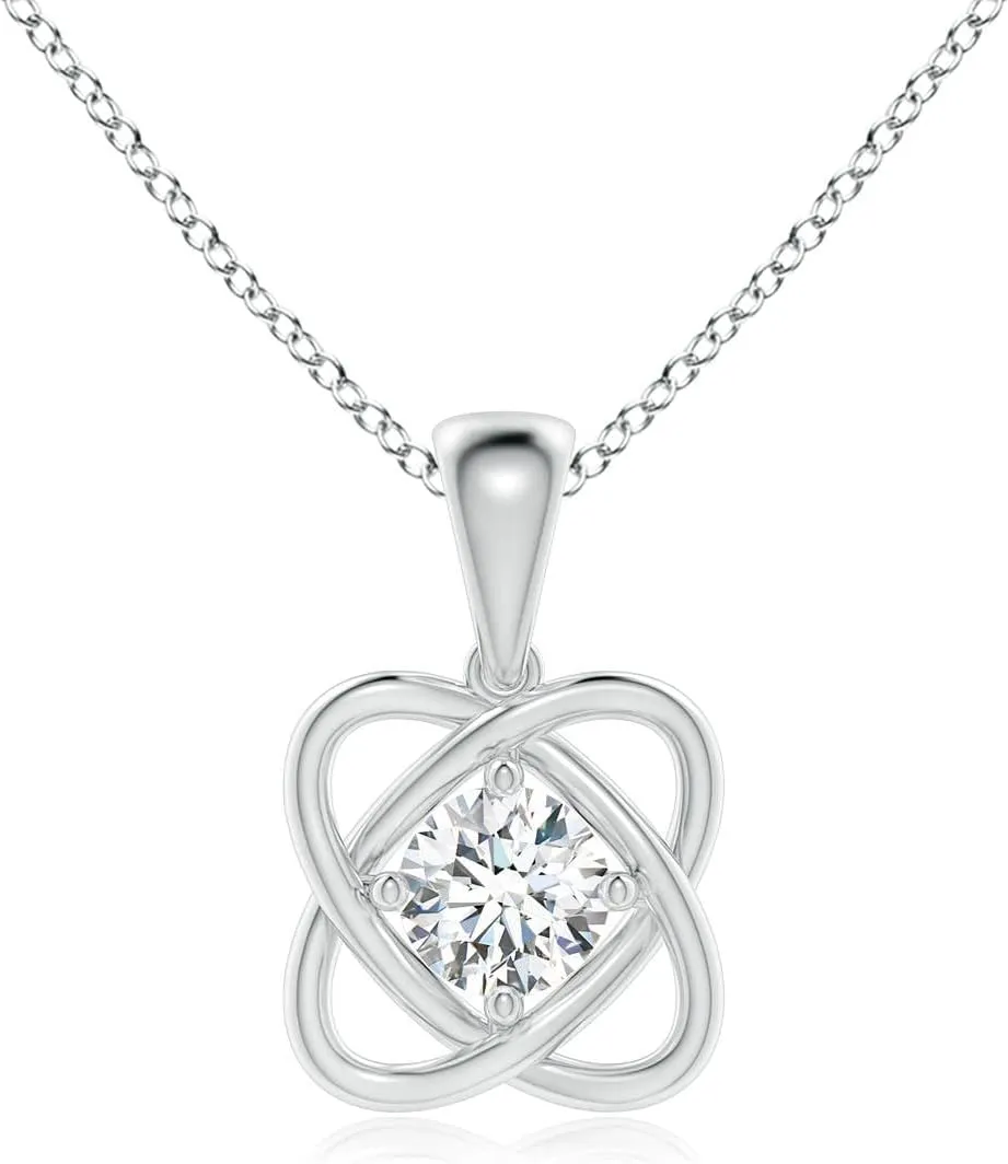Angara Lab Grown Round Diamond Love Knot Pendant in 14K Solid Gold/Platinum | April Birthstone, Birthday, Engagement, Anniversary, Wedding Jewelry Gift for Women