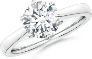 Angara Lab Grown Round Diamond Reverse Tapered Shank Cathedral Engagement Ring in Silver / 14K Solid Gold/Platinum | April Birthstone, Birthday, Anniversary, Wedding Jewelry Gift for Women