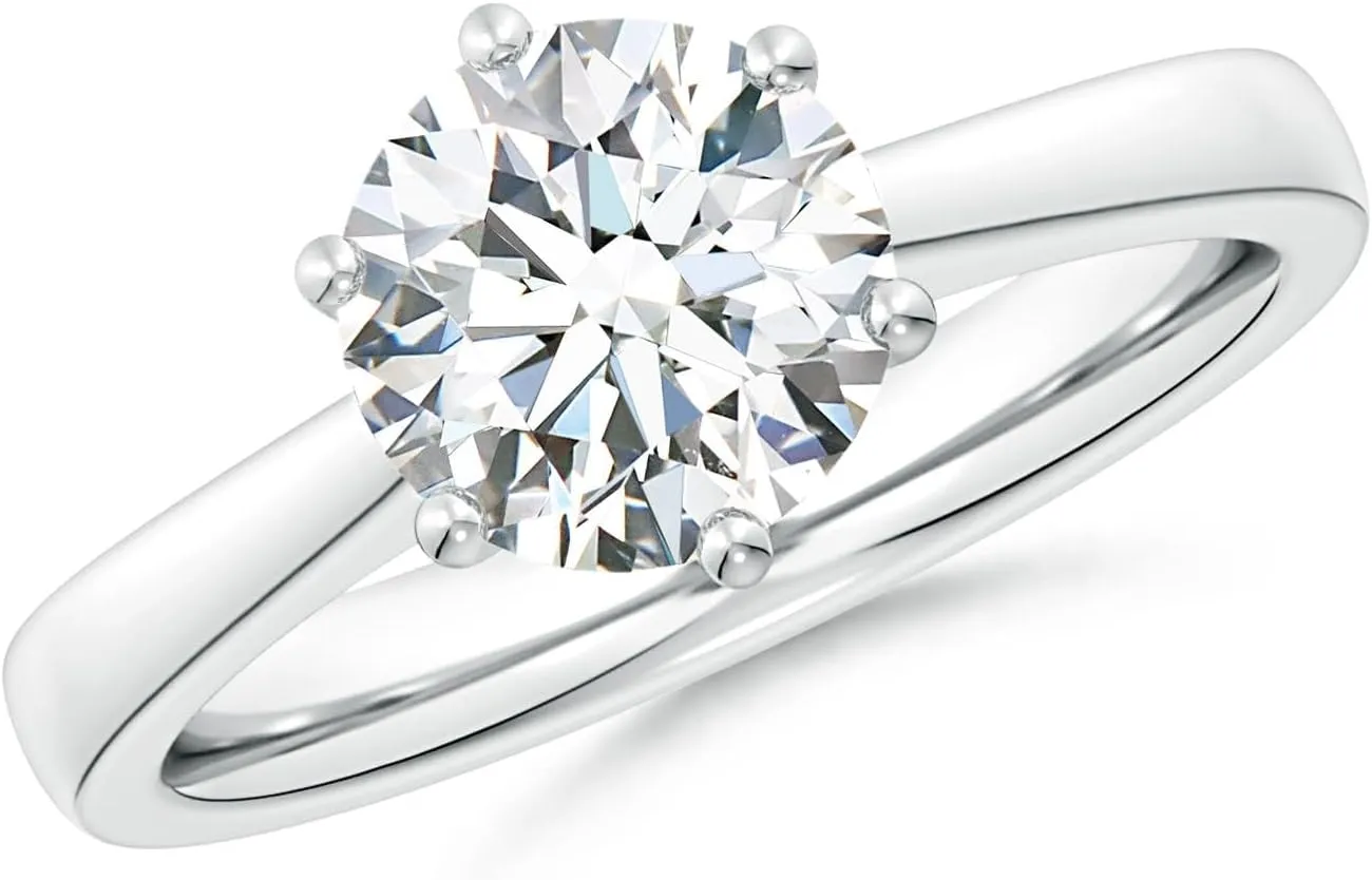 Angara Lab Grown Round Diamond Reverse Tapered Shank Cathedral Engagement Ring in Silver / 14K Solid Gold/Platinum | April Birthstone, Birthday, Anniversary, Wedding Jewelry Gift for Women