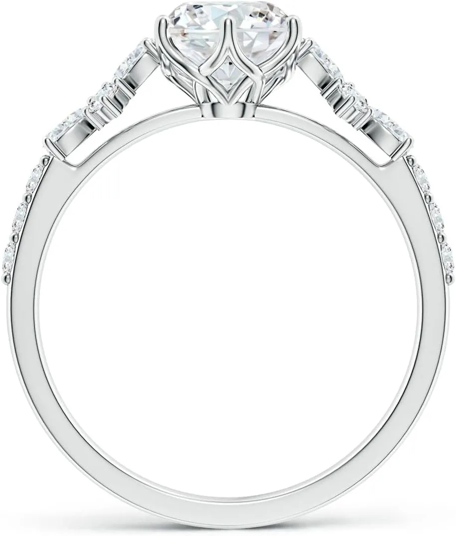 Angara Lab Grown Round Diamond Side Stone Engagement Ring with Accents in 14K Solid Gold/Platinum | April Birthstone, Birthday, Anniversary, Wedding Jewelry Gift for Women