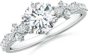 Angara Lab Grown Round Diamond Side Stone Engagement Ring with Accents in 14K Solid Gold/Platinum | April Birthstone, Birthday, Anniversary, Wedding Jewelry Gift for Women