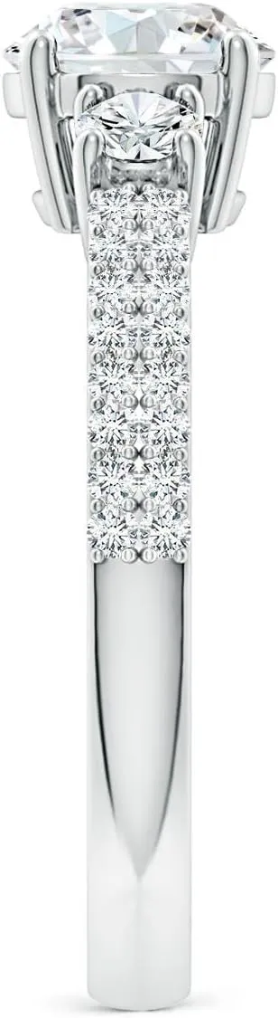 Angara Lab Grown Round Diamond Side Stone Knife-Edge Shank Engagement Ring in Silver / 14K Solid Gold/Platinum | April Birthstone, Birthday, Anniversary, Wedding Jewelry Gift for Women