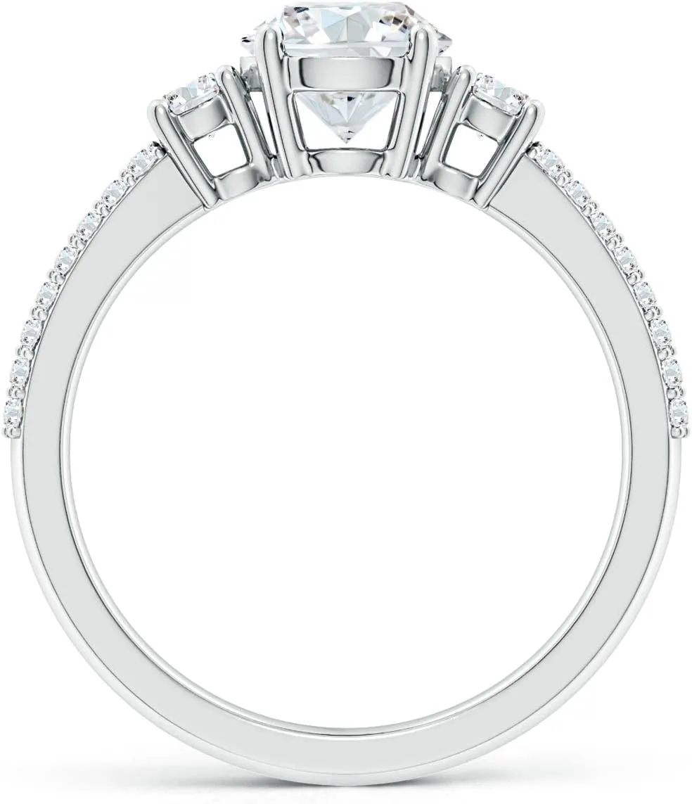 Angara Lab Grown Round Diamond Side Stone Knife-Edge Shank Engagement Ring in Silver / 14K Solid Gold/Platinum | April Birthstone, Birthday, Anniversary, Wedding Jewelry Gift for Women