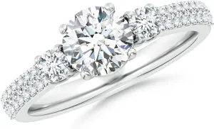 Angara Lab Grown Round Diamond Side Stone Knife-Edge Shank Engagement Ring in Silver / 14K Solid Gold/Platinum | April Birthstone, Birthday, Anniversary, Wedding Jewelry Gift for Women