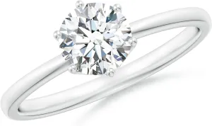 Angara Lab Grown Round Diamond Solitaire Classic Engagement Ring in Silver / 14K Solid Gold/Platinum | April Birthstone, Birthday, Anniversary, Wedding Jewelry Gift for Women