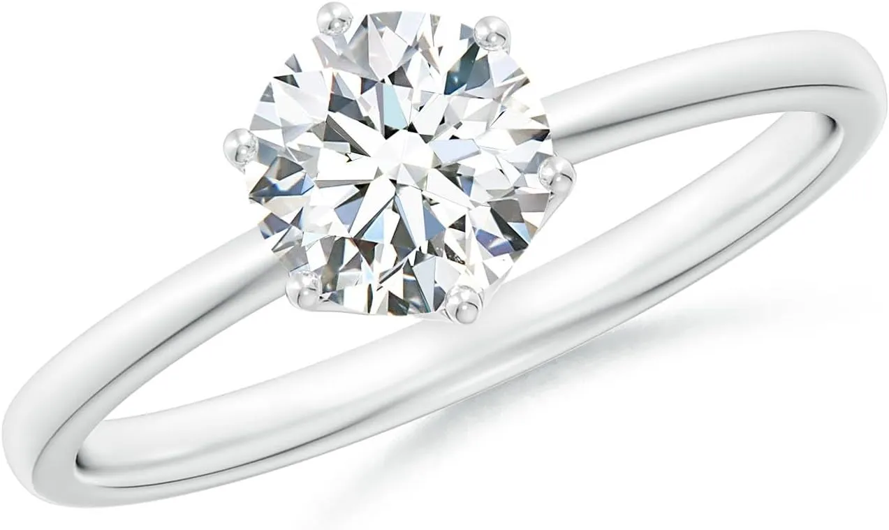 Angara Lab Grown Round Diamond Solitaire Classic Engagement Ring in Silver / 14K Solid Gold/Platinum | April Birthstone, Birthday, Anniversary, Wedding Jewelry Gift for Women