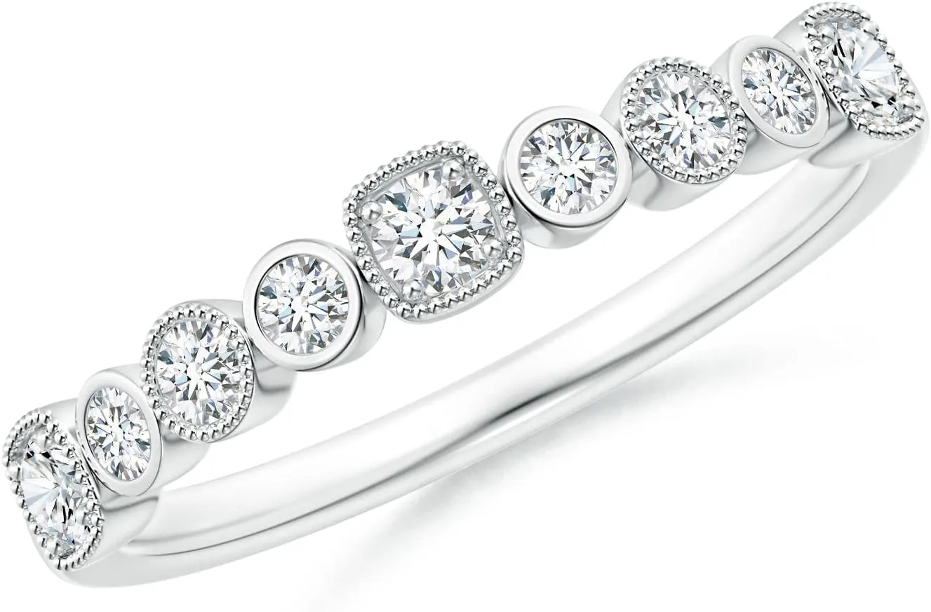 Angara Lab Grown Round Diamond Stackable Fashion Ring with Milgrain in Silver / 14K Solid Gold/Platinum | April Birthstone, Birthday, Engagement, Anniversary, Wedding Jewelry Gift for Women